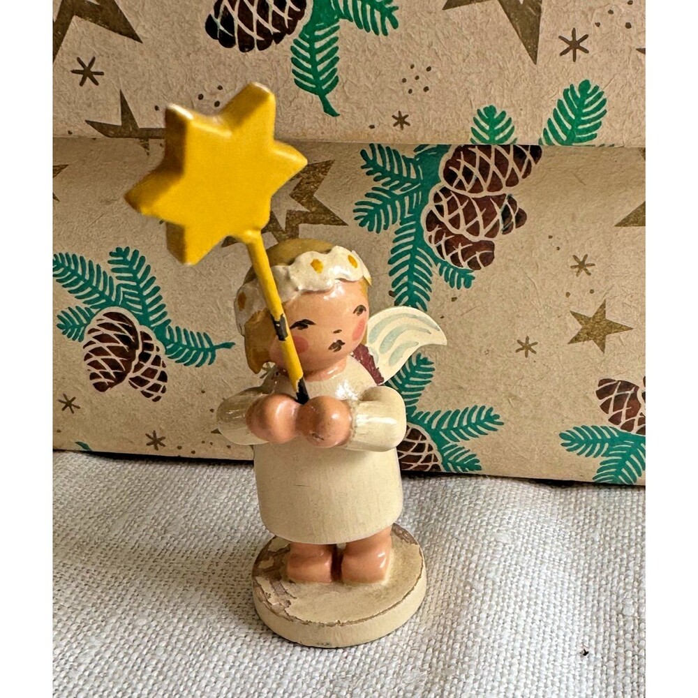 Antique Wendt Kuhn Marguerite Angel with Star Wand, Vintage Erzgebirge Toy